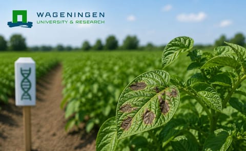La Universidad de Wageningen (WUR) realiza ensayos de campo con variedades de patata editadas mediante CRISPR para mejorar la resistencia frente a Phytophthora infestans y reducir el uso de pesticidas. La Universidad de Wageningen (WUR) realiza ensayos de campo con variedades de patata editadas mediante CRISPR para mejorar la resistencia frente a Phytophthora infestans y reducir el uso de pesticidas.