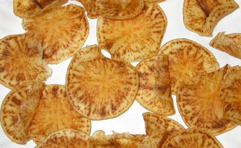 This is how the Zebra Chip Pathogen (Candidatus Liberibacter solanacearum) - transmitted by (tomato) potato psyllids (Bactericera cockerelli) - affects the appearance of fried potato slices.
(Courtesy: Government of Western Australia)